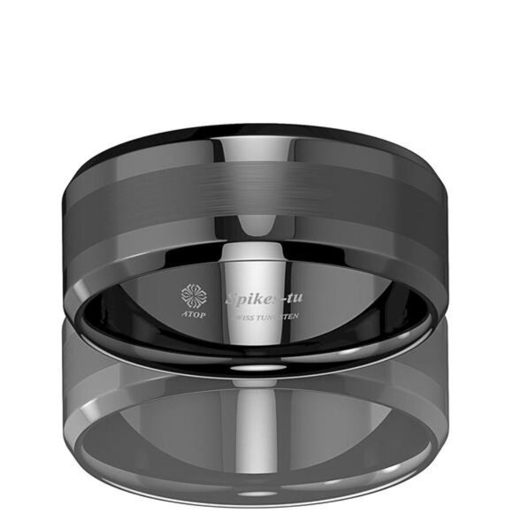 Men's Wedding Band - Black Brushed Center Ring for Men - Wedding Rings - Picture 5 of 6